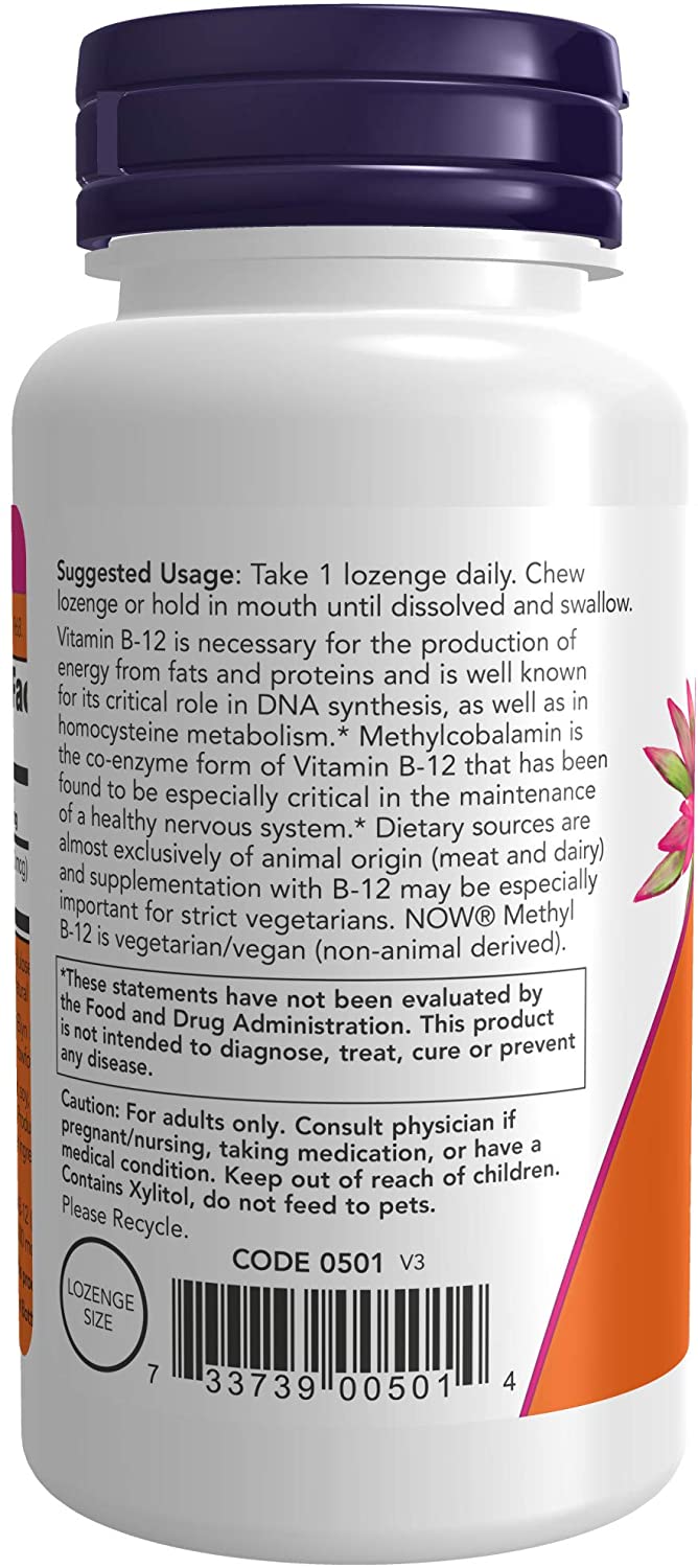 NOW Extra Strength Methyl B-12, 10000 mcg, 60 Lozenges