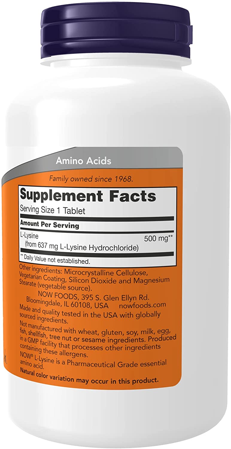 NOW Supplements, L-Lysine (L-Lysine Hydrochloride) 500 mg, Amino Acid, 250 Tablets