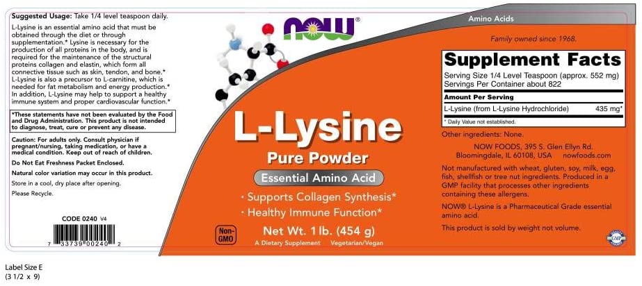 NOW Foods L-Lysine Pure Powder, 1 lb