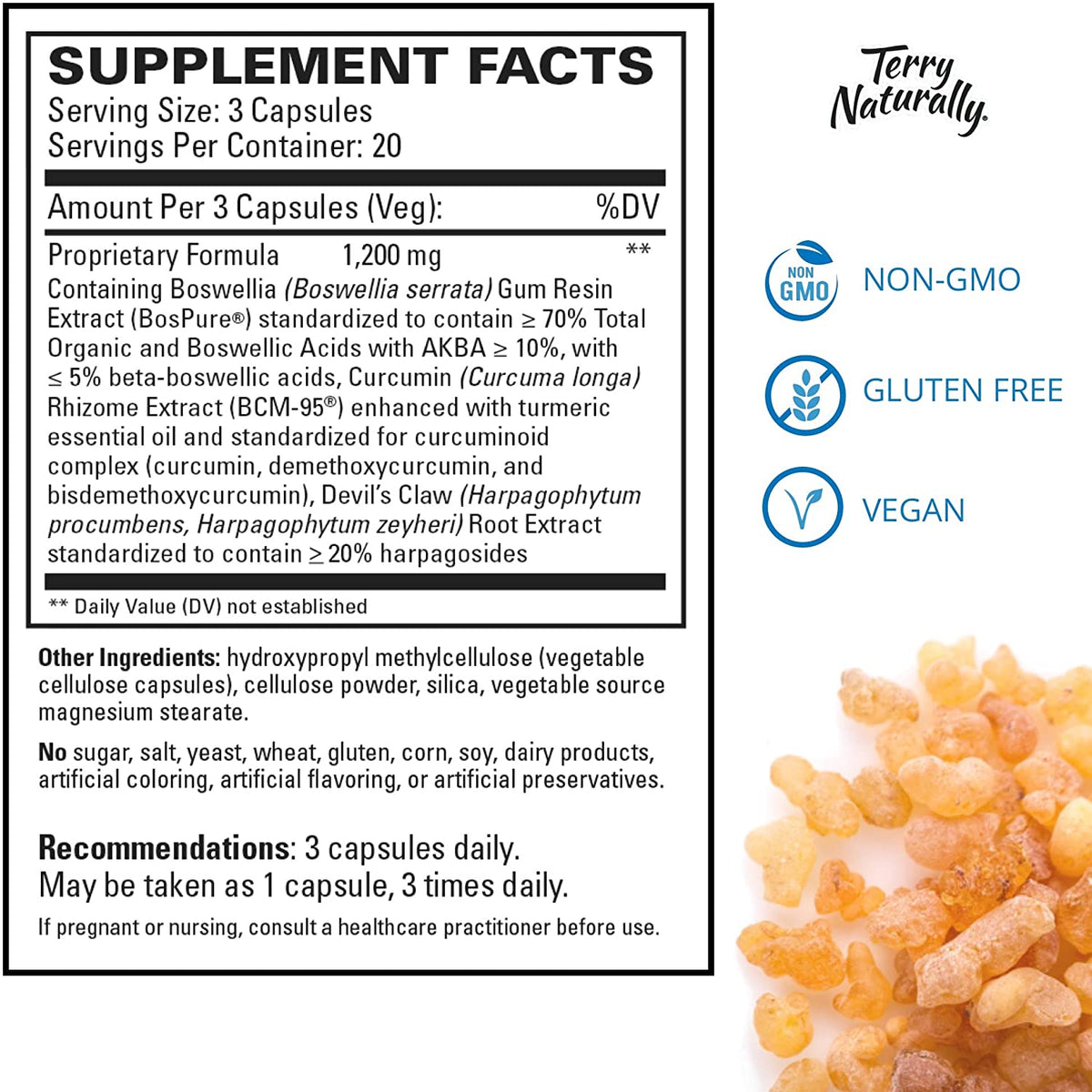 Terry Naturally BosMed Joint Comfort - 1,200 mg Boswellia Complex, 60 Vegan Capsules - Supports Movement, Flexibility & Lubrication - Non-GMO, Gluten-Free - 20 Servings