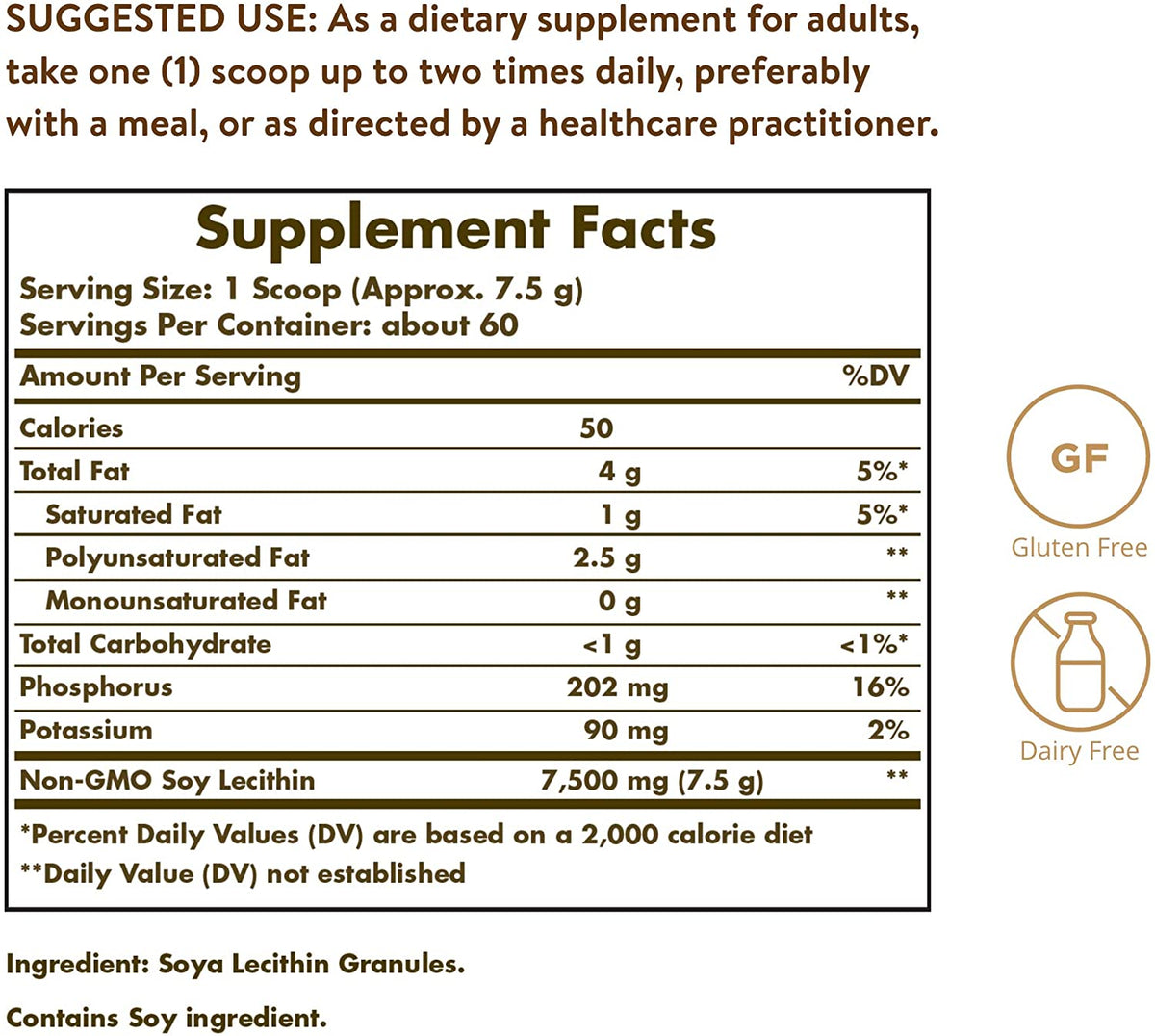 Solgar Lecithin Granules, 8 oz. - Supports Overall Health - Natural Soya Lecithin - Source of Choline &amp; Essential Fatty Acids - Vegan, Gluten Free, Dairy Free - 30 Servings