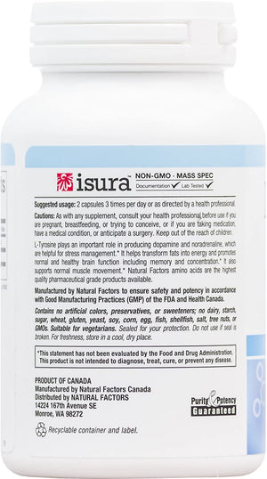 Natural Factors L-Tyrosine, 500 mg, 60 Vegetarian Capsules