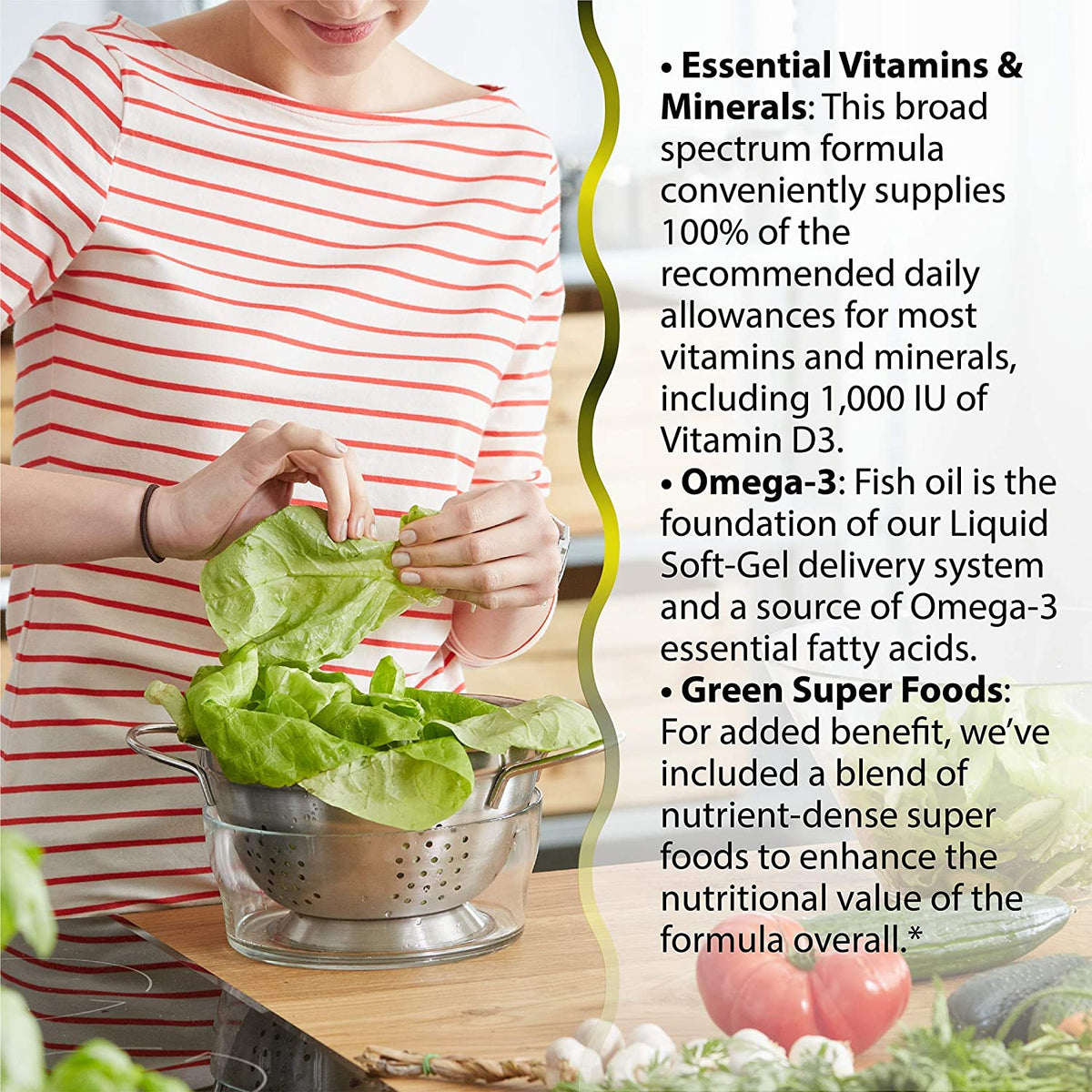 Irwin Naturals Only One Liquid-Gel Multi with Iron - 60 Liquid Softgels - Daily Essential Vitamins, Minerals, Antioxidants, Omega-3s &amp; Green Super Foods