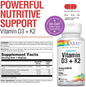 Solaray Vitamin D3 + K2, 60 VegCaps