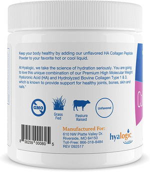 Collagen Peptides Powder – w/Hyaluronic Acid, Hydrolyzed Types 1 & 3, Grass Fed, Keto Protein Powder Supplement for Hair Growth, Skin, Nails, Joints Unflavored Easy to Mix 6.4 oz (180 gr.)