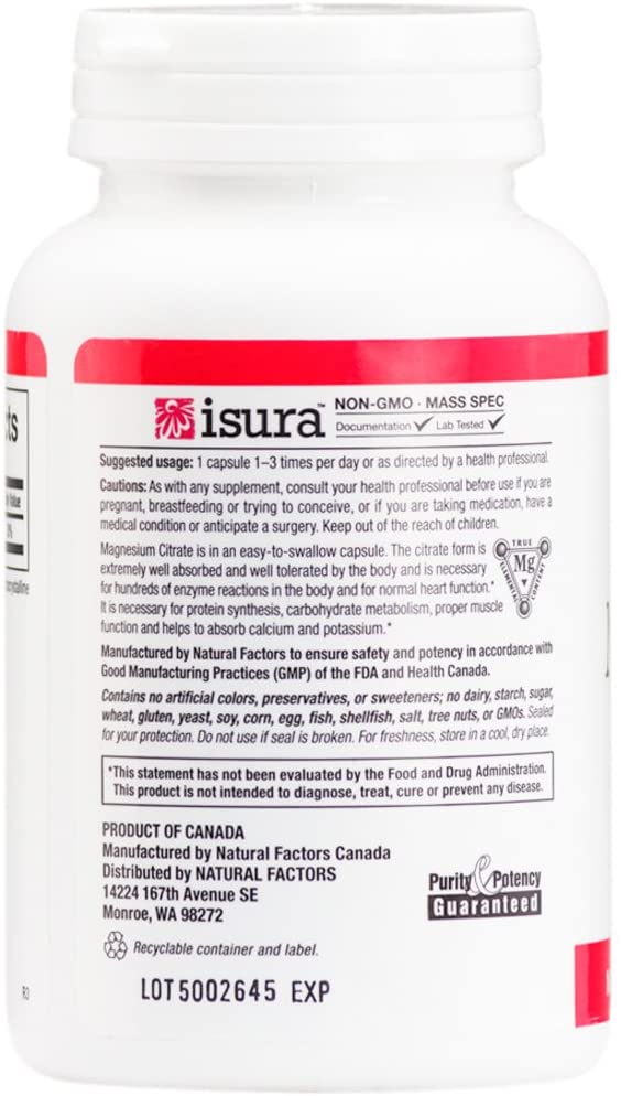 Natural Factors Magnesium Citrate, 150 mg, 90 Capsules