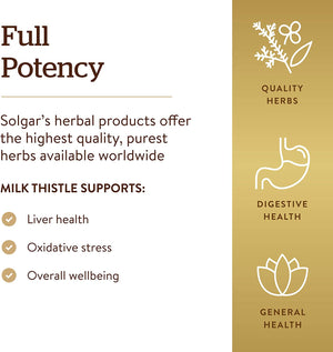 Solgar Milk Thistle, 100 Vegetable Capsules - Liver Support - Full Potency (FP) - Non-GMO, Vegan, Gluten Free, Dairy Free, Kosher - 100 Servings