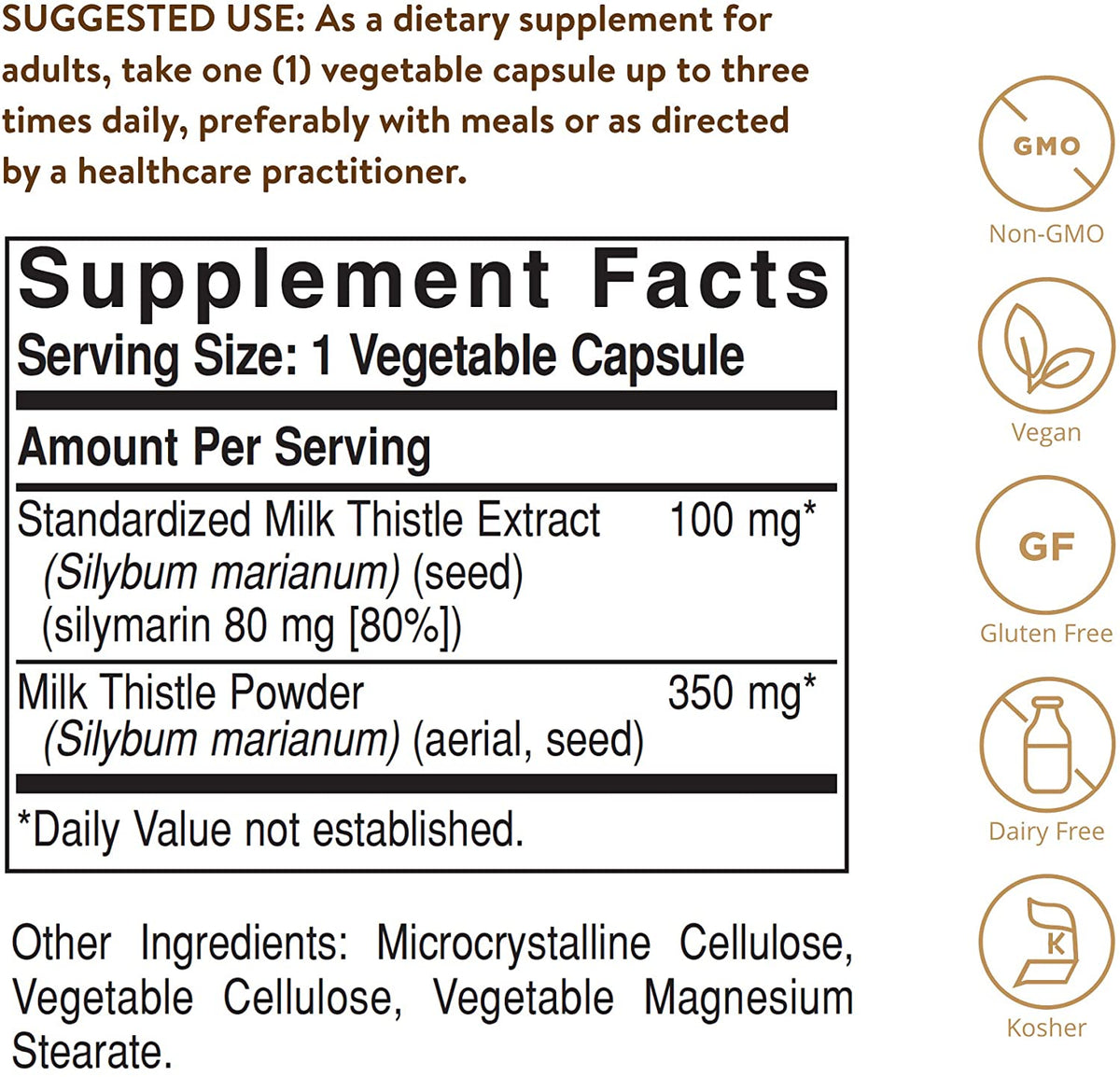 Solgar Milk Thistle, 100 Vegetable Capsules - Liver Support - Full Potency (FP) - Non-GMO, Vegan, Gluten Free, Dairy Free, Kosher - 100 Servings