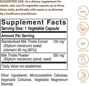 Solgar Milk Thistle, 100 Vegetable Capsules - Liver Support - Full Potency (FP) - Non-GMO, Vegan, Gluten Free, Dairy Free, Kosher - 100 Servings