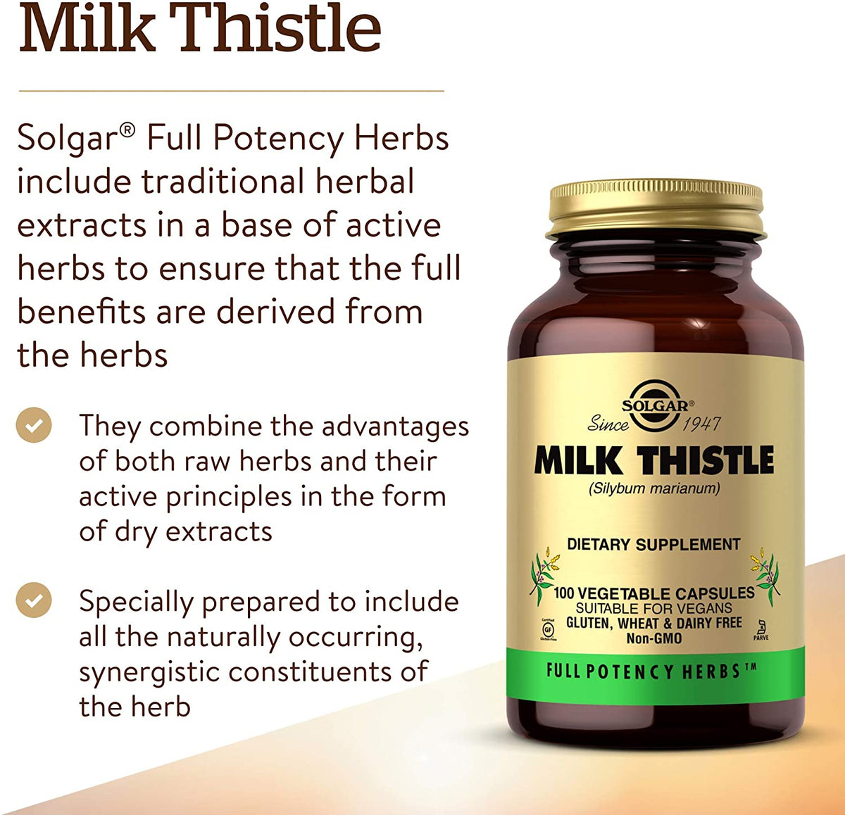 Solgar Milk Thistle, 100 Vegetable Capsules - Liver Support - Full Potency (FP) - Non-GMO, Vegan, Gluten Free, Dairy Free, Kosher - 100 Servings