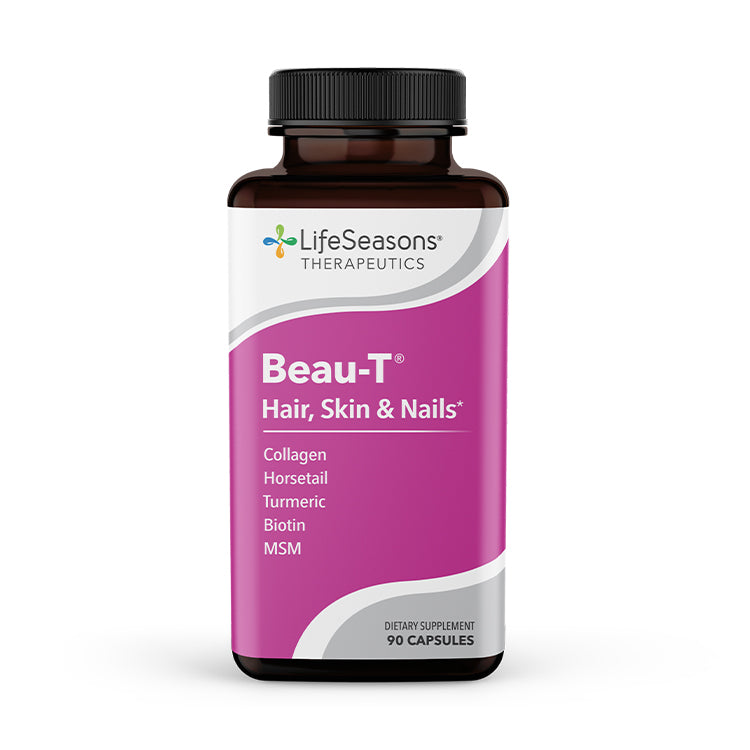 LifeSeasons Beau-T - Hair, Nail &amp; Skincare Supplement - Promotes Healthy Hair and Nail Growth - Support Clear Skin &amp; Fights Acne - Nail Strengthener - Contains Biotin Collagen Turmeric - 90 Capsules