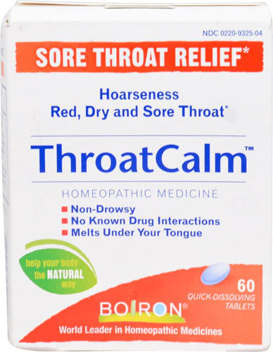 Boiron ThroatCalm Tablets for Pain Relief from Red, Dry, Scratchy, Sore Throats and Hoarseness - 60 Count