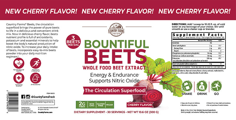 COUNTRY FARMS Bountiful Beets, Wholefood Beet Extract Superfood, Helps Support Healthy Circulation and Promote Energy, Nitric Oxide Boost, Cherry Flavor, 30 Servings