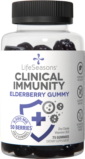 LifeSeasons Clinical Immunity - Elderberry Gummies - Supports a Healthy Immune System - 25 Elderberries Per Gummy - Maltodextrin-Free - Vitamin C, Vitamin D3, Zinc & Elderberry Extract - 75 Gummies