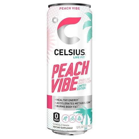 CELSIUS Sparkling Peach Vibe, Functional Essential Energy Drink, 12 Fl Oz