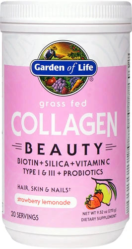 Garden of Life Grass Fed Collagen Beauty - Strawberry Lemonade, 20 Servings - Collagen Peptides Powder for Women Men Hair Skin Nails, Collagen Protein Hydrolyzed Supplements