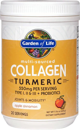 Garden of Life Multi-Sourced Protein Hydrolyzed Collagen Peptides Powder Supplements for Women Men Joints Mobility, Apple Cinnamon, Turmeric, 20 Servings, 7.76 Oz