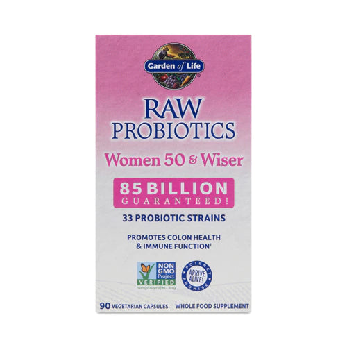 Garden of Life Raw Probiotics for Women Over 50-50 &amp; Wiser Women&#39;s Probiotic with Acidophilus, Live Cultures, Probiotic - Created Vitamins, Enzymes, Prebiotics - 90 Vegetarian Capsules