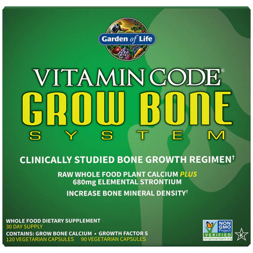 Garden of Life Calcium Supplement - Vitamin Code Grow Bone Made with Whole Foods, Strontium, Magnesium, K2 MK7, Vitamin D3 &amp; C Plus Probiotics for Gut Health, 30 Day Supply