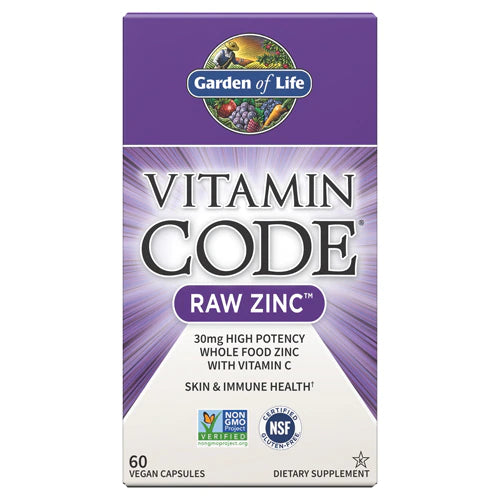 Garden of Life Zinc Supplements 30mg High Potency Raw Zinc and Vitamin C Multimineral Supplement, Vitamin Code Vitamins Trace Minerals &amp; Probiotics for Skin Health &amp; Immune Support, 60 Vegan Capsules
