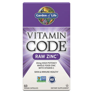 Garden of Life Zinc Supplements 30mg High Potency Raw Zinc and Vitamin C Multimineral Supplement, Vitamin Code Vitamins Trace Minerals & Probiotics for Skin Health & Immune Support, 60 Vegan Capsules