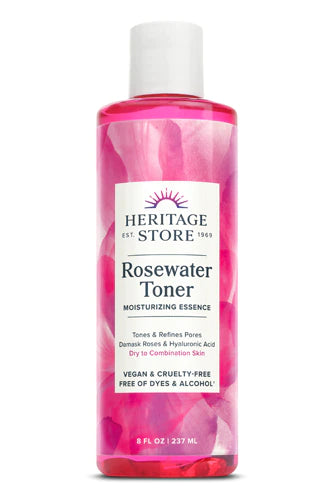 HERITAGE STORE Rosewater Facial Toner with Hyaluronic Acid, Dry to Combination Skin, Hydrating Toner Refines Pores, Minimizes Look of Fine Lines and Wrinkles, Hypoallergenic, Vegan, Cruelty Free, 8oz