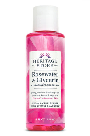 HERITAGE STORE Rosewater & Glycerin Hydrating Facial Splash - Dry Combination Skin Care - Rose Water with Vegetable Glycerine - Made w/out Dyes or Alcohol, Hypoallergenic, Vegan, 60-Day Guarantee, 4oz