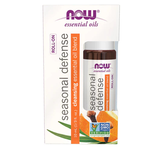 NOW Foods Essential Oils, Seasonal Defense Roll On, Non-GMO Project Verified, Cleansing Blend, Steam Distilled, Topical Aromatherapy, 10-mL