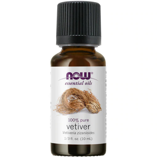 NOW Essential Oils, Vetiver Oil, Woodsy Aromatherapy Scent, Steam Distilled, 100% Pure, Child Resistant Cap, 10-mL