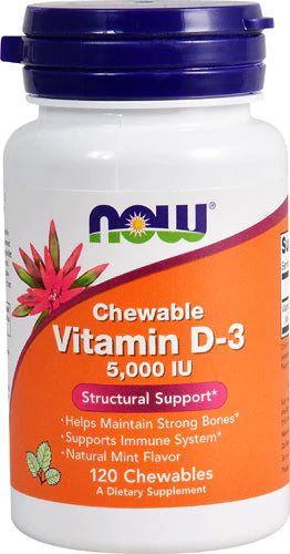 NOW Foods Supplements, Vitamin D-3 5,000 IU, Natural Mint Flavor, Structural Support*, 120 Chewables