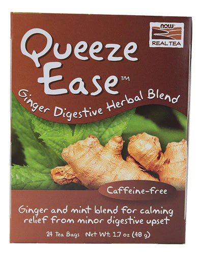 NOW Foods Real Tea Queeze Ease™ Ginger Digestive Herbal Blend, 24 Tea Bags