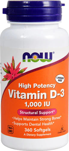 NOW Foods Supplements, Vitamin D-3 1,000 IU, High Potency, Structural Support*, 360 Softgels