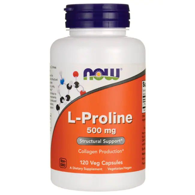 NOW Foods Supplements, L-Proline 500 mg, Collagen Production*, Structural Support*, 120 Veg Capsules