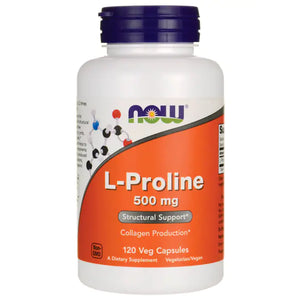 NOW Foods Supplements, L-Proline 500 mg, Collagen Production*, Structural Support*, 120 Veg Capsules