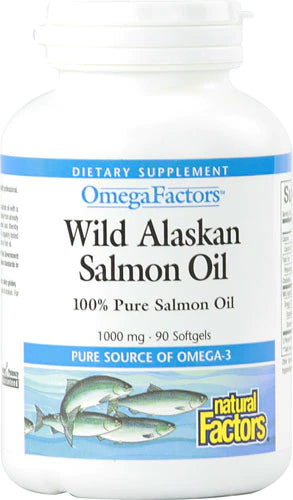 Omega Factors by Natural Factors, Wild Alaskan Salmon Oil, Supports Heart and Brain Health with Omega-3 DHA and EPA, 90 Softgels