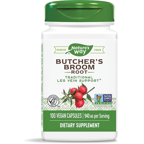 Nature&#39;s Way Butcher’s Broom, Traditional Herb, 720 mg per 2-Capsule Serving, Non-GMO Project Verified, 100 Vegan Capsules