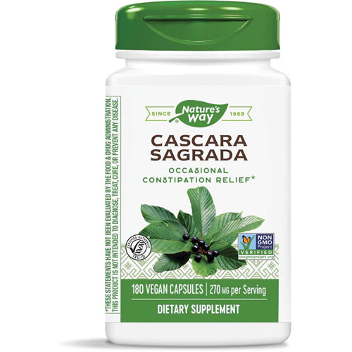 Nature’s Way Cascara Sagrada Bark, Occasional Constipation Relief*, Supports Regularity*, Non-GMO Project Verified, 270 mg per Serving, 180 Capsules