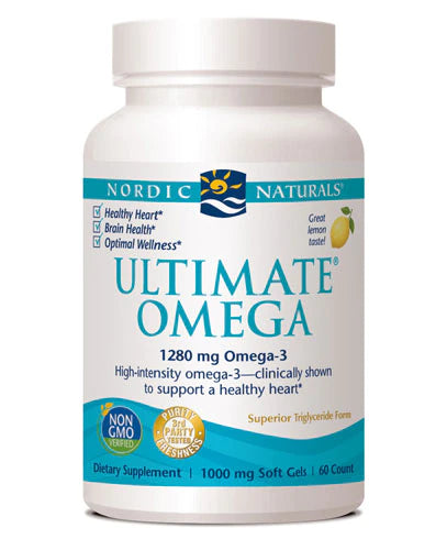 Nordic Naturals Ultimate Omega, Lemon Flavor - 60 Soft Gels - 1280 mg Omega-3 - High-Potency Fish Oil Supplement with EPA &amp; DHA - Promotes Brain &amp; Heart Health - Non-GMO - 30 Servings