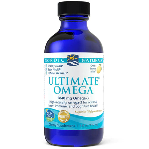 Nordic Naturals Ultimate Omega Liquid, Lemon Flavor - 4 oz - 2840 mg Omega-3 - High-Potency Fish Oil Supplement with EPA &amp; DHA - Promotes Brain &amp; Heart Health - Non-GMO - 24 Servings