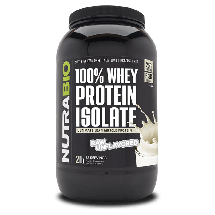 NutraBio 100% Whey Protein Isolate Protein Powder – 25g Protein with Complete Amino Acid Profile, Non-GMO, Soy and Gluten Free, Low Carb and Low Calorie Whey Protein Powder - Raw Unflavored - 2 Lbs.