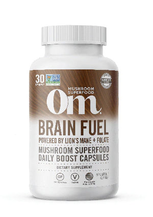 OM MUSHROOM SUPERFOOD Brain Fuel Mushroom Powder Capsules Superfood Supplement, 90 Count, 30 Days, Lion's Mane, Reishi Blend Plus Folate, Mental Clarity, Mushroom Supplement