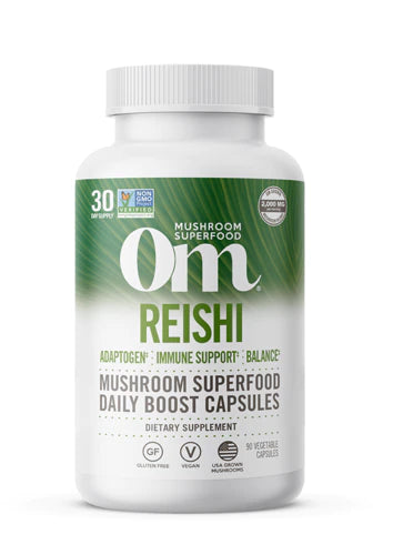 OM MUSHROOM SUPERFOOD Reishi Mushroom Capsules Superfood Supplement, 90 Count, 30 Days, Organic Adaptogen for Stress Relief and Immune Health
