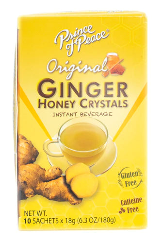 Instant Natural Lemon Ginger Honey Crystals, 10 Sachets – Instant Hot or Cold Beverage for Nausea Relief and Soothes Throat – Easy to Brew Ginger and Honey Crystals