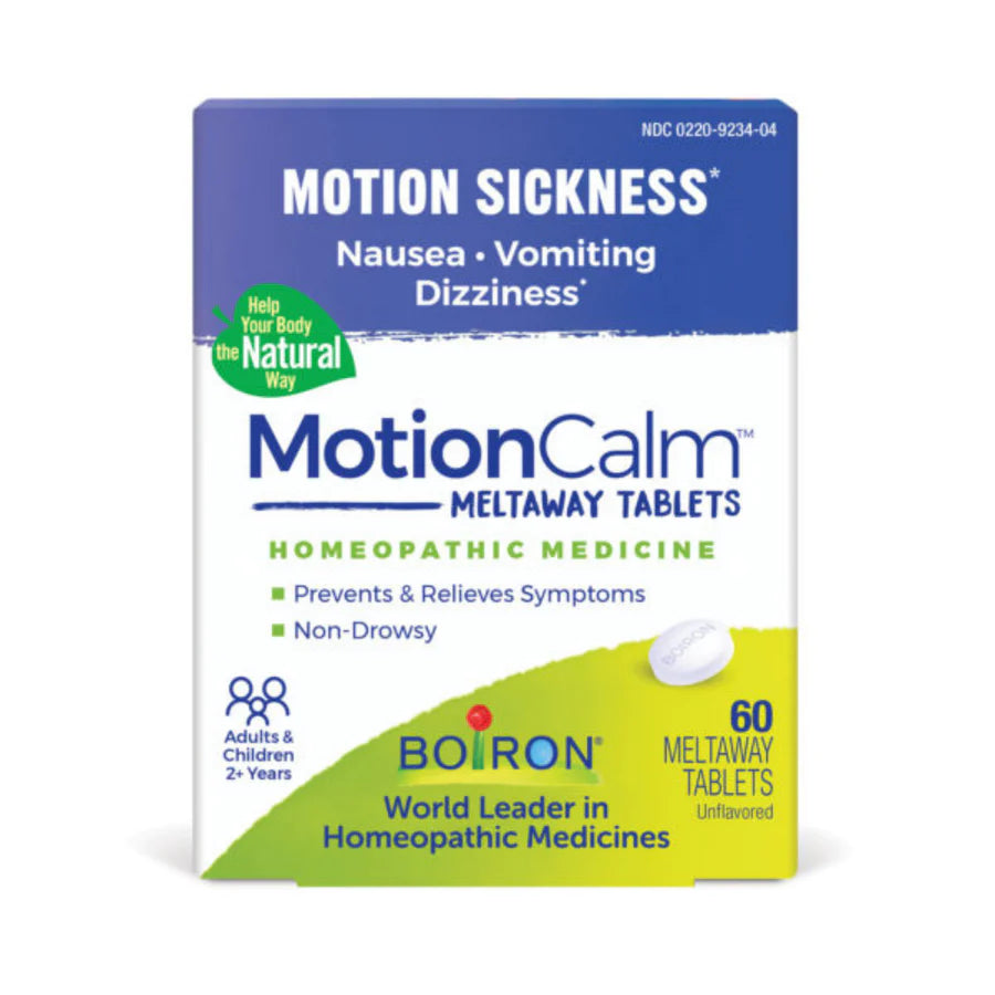 Boiron MotionCalm Relief for Nausea, Vomiting, or Dizziness associated with Motion Sickness Due to Travel, Amusement Rides, and Video Games or VR - Non-Drowsy - 60 Count