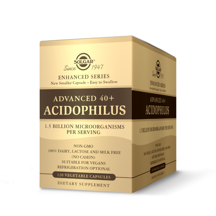 Solgar Advanced 40+ Acidophilus, 120 Vegetable Capsules - Supports Healthy Intestinal Flora - 1.5 Billion Microorganisms Per Serving - Gluten, Dairy, Lactose &amp; Milk Free - Vegetarian - 120 Servings