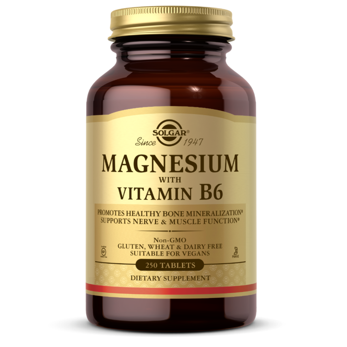 Solgar Magnesium with Vitamin B6, 250 Tablets - Promote Healthy Bone Mineralization, Support Nerve &amp; Muscle Function, Energy Metabolism - Non-GMO, Vegan, Gluten Free, Dairy Free, Kosher - 83 Servings