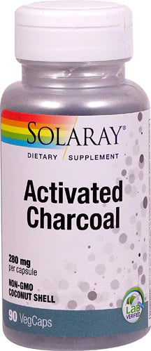 SOLARAY Activated Charcoal 280mg | Coconut Source | Healthy Inner Cleansing &amp; Digestive Tract Support | Non-GMO, Vegan &amp; Lab Verified | 90 Capsules