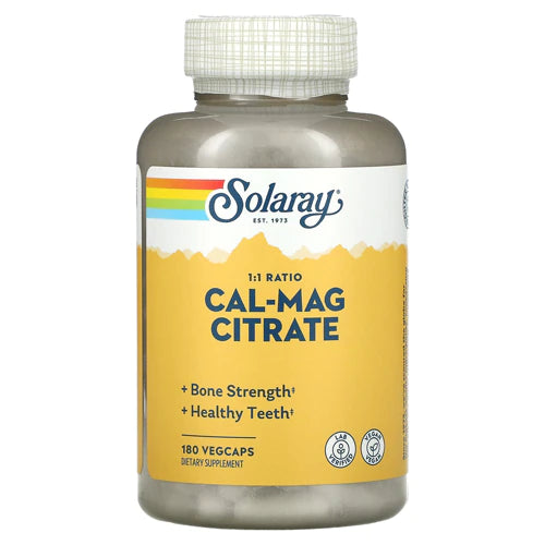 Solaray Calcium Magnesium Citrate 1:1 Ratio, Healthy Bones, Teeth, Muscle &amp; Nervous System Support, 30 Serv, 180 VegCaps