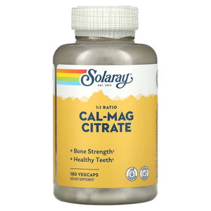 Solaray Calcium Magnesium Citrate 1:1 Ratio, Healthy Bones, Teeth, Muscle & Nervous System Support, 30 Serv, 180 VegCaps