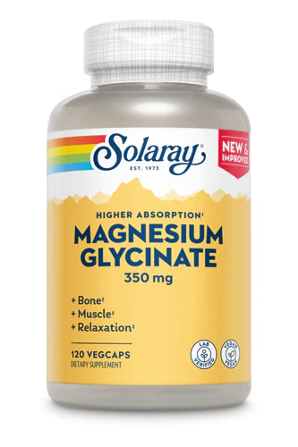 SOLARAY Magnesium Glycinate Capsules, Chelated Magnesium Bisglycinate w/BioPerine, Higher Absorption Magnesium Supplement - Bones, Muscles, Heart Support, Vegan (30 Servings, 120 VegCaps)
